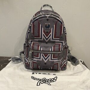NWOT MCM New Mini Backpack with M Stripe Pattern - Black, Gray, Burgundy, White